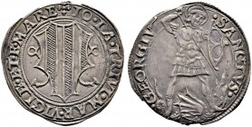 SCHWEIZ. GRAUBÜNDEN. Misox. Johann Jakob Trivulzio, 1487-1518. Grosso zu 6 Soldi o. J., Roveredo. Eingebuchtetes Trivulziowappen. Rv. Stehender hl. Ge...