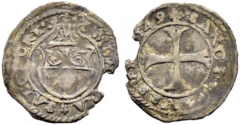 SCHWEIZ. SOLOTHURN. Vierer 1549, Solothurn. Eingebuchtetes Wappen, die obere Häl...