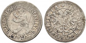 SCHWEIZ. ST. GALLEN. Die Münzen von Stadt und Kanton St. Gallen. Groschen 1619, St. Gallen. Variante mit ...SANGALLENSIS * 1619 und innerer Schnurkrei...