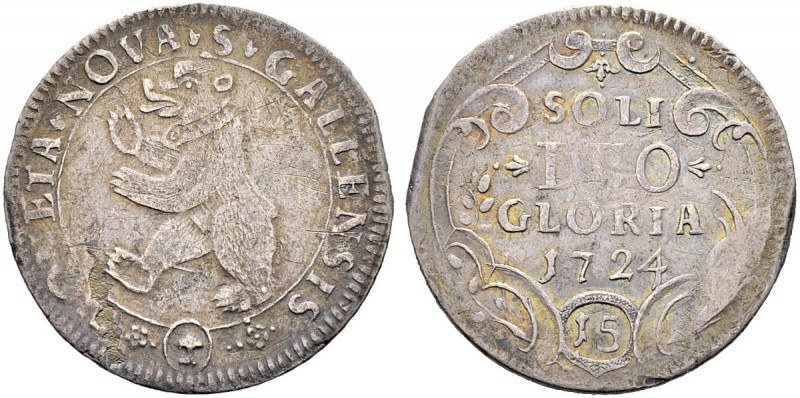SCHWEIZ. ST. GALLEN. Die Münzen von Stadt und Kanton St. Gallen. 15 Kreuzer 1724...