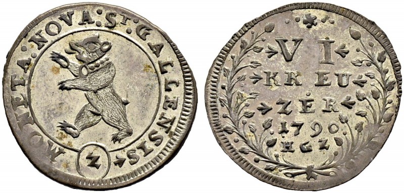 SCHWEIZ. ST. GALLEN. Die Münzen von Stadt und Kanton St. Gallen. 6 Kreuzer 1790,...