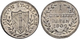 SCHWEIZ. ST. GALLEN. Die Münzen von Stadt und Kanton St. Gallen. Schweizer Batzen 1809, St. Gallen. Mzz. K. 2.36 g. D.T. 168c. HMZ 2-916d. Selten in d...