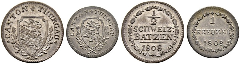 SCHWEIZ. THURGAU. Lot. Halbbatzen 1808, Solothurn & Kreuzer 1808. D.T. 210, 211....