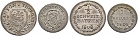SCHWEIZ. THURGAU. Lot. Halbbatzen 1808, Solothurn & Kreuzer 1808. D.T. 210, 211. HMZ 2-935a, 2-936a. Vorzüglich / Extremely fine.
(2)
Von den Kreuze...