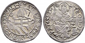 SCHWEIZ. WALLIS / VALAIS. Matthäus Schiner, 1499-1522. Dicken o. J., Sitten. Wappen mit Infeln, darüber Schwert, Mitra und Bischofstab. * MATHEVS . EP...
