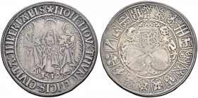 SCHWEIZ. ZÜRICH. Zürich, Stadt. Guldiner 1512, Zürich. Die drei geköpften Stadtheiligen Felix, Regula und Exuperantius mit Nimben, ihre Köpfe unter de...