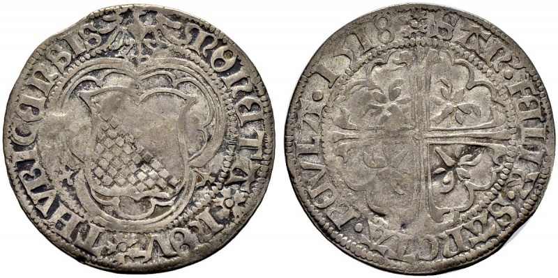 SCHWEIZ. ZÜRICH. Zürich, Stadt. Batzen 1518, Zürich. Geschweiftes und oben einge...