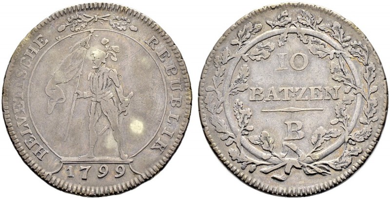 SCHWEIZ. HELVETISCHE REPUBLIK. 10 Batzen 1799, Bern. Mzz. B. Tulpenrand. 7.46 g....