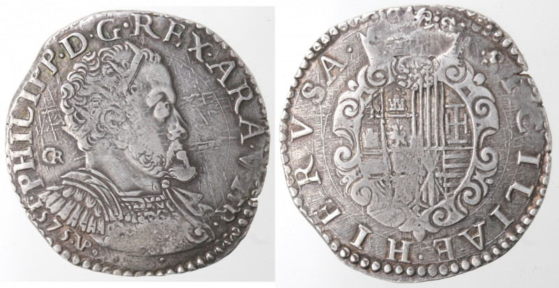 Zecche Italiane. Napoli. Filippo II. 1554-1556. Mezzo Ducato 1575. Ag. Mag. 33/1...