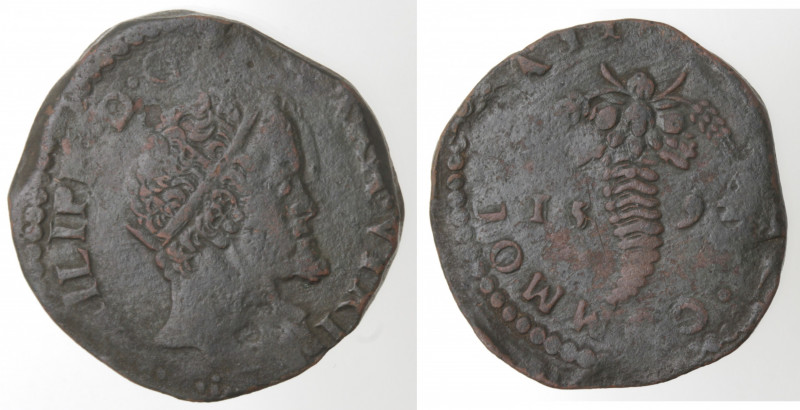 Zecche Italiane. Napoli. Filippo II. 1556-1598. Tornese 1592. Ae. Mag. 144. Peso...