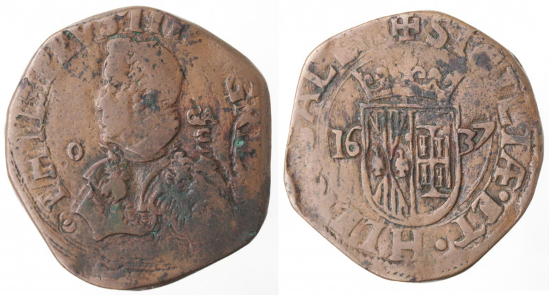Zecche Italiane. Napoli. Filippo IV. 1621-1665. Grano 1637. Ae. Mag. 68?. Peso 1...
