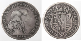 Napoli. Carlo II Minorenne con la Madre Reggente Marianna d'Austria. 1665-1674. Tarì 1674. Ag.