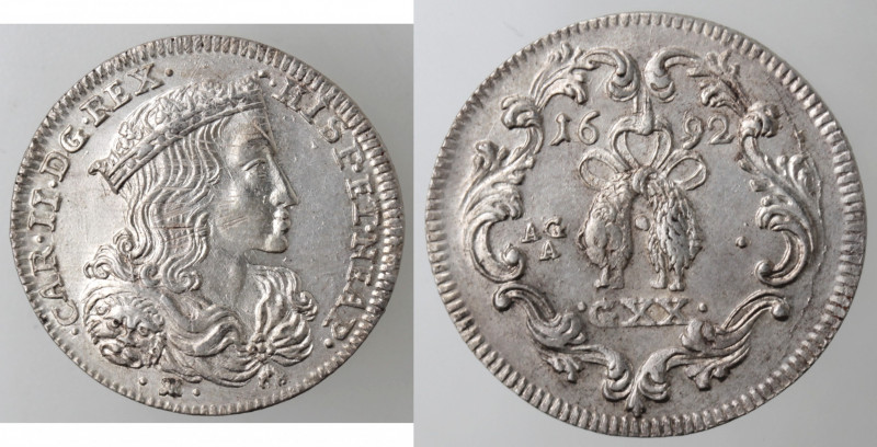 Zecche Italiane. Napoli. Carlo II. 1674-1700. Tarì 1692. Ag. Mag. 23. Peso gr. 4...