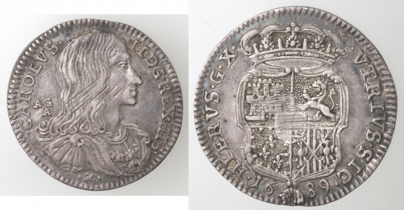 Zecche Italiane. Napoli. Carlo II. 1674-1700. Carlino 1689. Ag. Mag. 40. Peso gr...