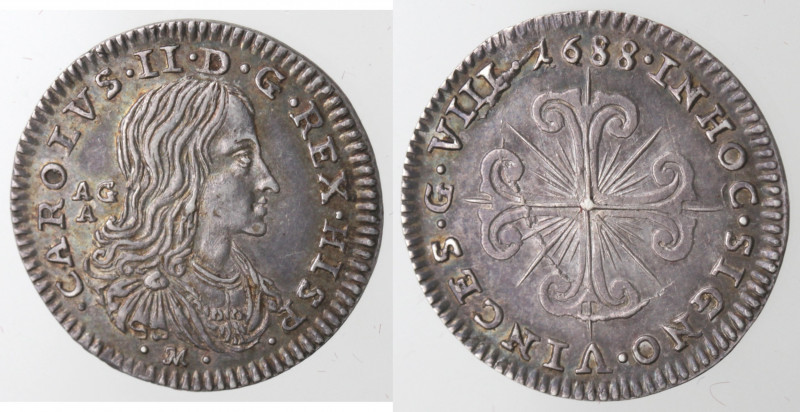Zecche Italiane. Napoli. Carlo II. 1674-1700. 8 Grana 1688. Ag. Mag. 52. Peso gr...