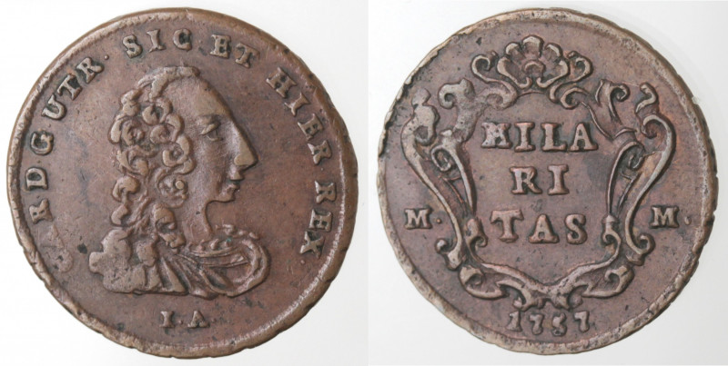 Zecche Italiane. Napoli. Carlo di Borbone. 1734-1759. Tornese 1757. Ae. Mag. 171...