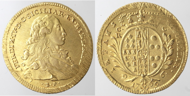 Zecche Italiane. Napoli. Ferdinando IV. 1759-1798. 6 Ducati 1769. Au. Mag. 203. ...