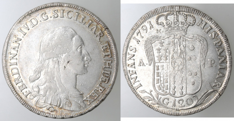 Zecche Italiane. Napoli. Ferdinando IV. 1759-1798. Piastra 1791. Ag. Mag. 251. P...