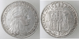 Napoli. Ferdinando IV. 1759-1799. Piastra 1795 SIGILIAR. Ag.