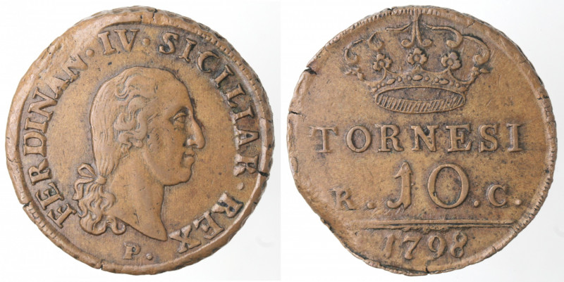 Zecche Italiane. Napoli. Ferdinando IV. 1759-1798. 10 Tornesi 1798. Ae. Mag. 292...