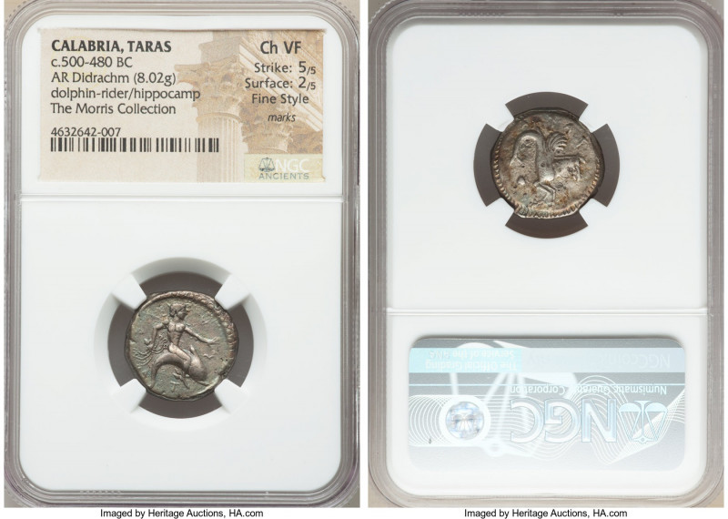 CALABRIA. Tarentum. Ca. 500-480 BC. AR stater or didrachm (19mm, 8.02 gm, 9h). N...