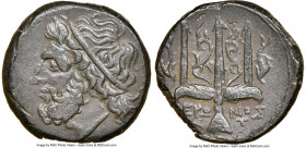 SICILY. Syracuse. Hieron II (ca. 275-215 BC). AE litra (19mm, 10h). NGC XF. Head of Poseidon left, wearing taenia / ΙΕΡ-ΩΝΟΣ / T, trident head, dolphi...