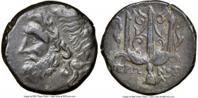 SICILY. Syracuse. Hieron II (ca. 275-215 BC). AE litra (19mm, 1h). NGC Choice VF. Head of Poseidon left, wearing taenia / ΙΕΡ-ΩΝΟΣ / ΛNT (ligate), tri...