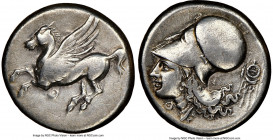 ACARNANIA. Thyrrheium. 4th-3rd centuries BC. AR stater (20mm, 8.40 gm, 10h). NGC Choice VF 4/5 - 2/5, graffiti. Pegasus flying left, Θ below / Head of...