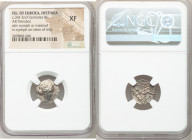 EUBOEA. Histiaea. Ca. 3rd-2nd centuries BC. AR tetrobol (14mm, 10h). NGC XF. Head of nymph right, wearing vine-leaf crown, earring and necklace / IΣTI...