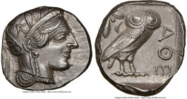 ATTICA. Athens. Ca. 440-404 BC. AR tetradrachm (25mm, 17.16 gm, 3h). NGC Choice AU 5/5 - 4/5. Mid-mass coinage issue. Head of Athena right, wearing cr...