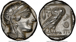ATTICA. Athens. Ca. 440-404 BC. AR tetradrachm (24mm, 17.16 gm, 7h). NGC Choice AU 5/5 - 4/5. Mid-mass coinage issue. Head of Athena right, wearing cr...