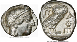 ATTICA. Athens. Ca. 440-404 BC. AR tetradrachm (25mm, 17.21 gm, 9h). NGC Choice AU 4/5 - 5/5. Mid-mass coinage issue. Head of Athena right, wearing cr...