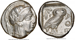 ATTICA. Athens. Ca. 440-404 BC. AR tetradrachm (23mm, 17.24 gm, 1h). NGC Choice XF 3/5 - 4/5. Mid-mass coinage issue. Head of Athena right, wearing cr...