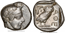 ATTICA. Athens. Ca. 440-404 BC. AR tetradrachm (25mm, 17.19 gm, 5h). NGC Choice XF 3/5 - 2/5, test cut, flan flaw. Mid-mass coinage issue. Head of Ath...