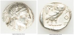 ATTICA. Athens. Ca. 440-404 BC. AR tetradrachm (25mm, 17.13 gm, 3h). AU, flan flaw, brushed. Mid-mass coinage issue. Head of Athena right, wearing cre...