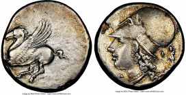 CORINTHIA. Corinth. Ca. 4th century BC. AR stater (21mm, 8.50 gm, 10h). NGC Choice VF 4/5 - 3/5. Ca. 375-345 BC. Pegasus flying left, Ϙ below / Head o...