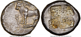 BITHYNIA. Calchedon. Ca. 387/6-340 BC. AR drachm (14mm). NGC Choice XF. KAΛX, bull standing left on grain ear pointed right; caduceus and ΔΑ monogram ...