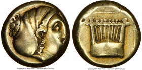 LESBOS. Mytilene. Ca. 412-378 BC. EL sixth-stater or hecte (10mm, 11h). NGC VF, light marks. Female head right, wearing pendant earring and necklace, ...