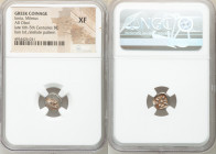 IONIA. Miletus. Ca. late 6th-5th centuries BC. AR obol (9mm). NGC XF. Milesian standard. Forepart of roaring lion left, head reverted / Stellate flora...