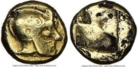 IONIA. Phocaea. Ca. 625-522 BC. EL/AR fourree 1/24 stater or myshemihecte (5mm, 0.43 gm). NGC Choice VF, core visible. Ancient forgery of Phocaea mysh...