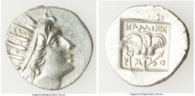 CARIAN ISLANDS. Rhodes. Ca. 88-84 BC. AR drachm (16mm, 2.31 gm, 11h). Choice AU. Plinthophoric standard, Callixei(nos), magistrate. Radiate head of He...