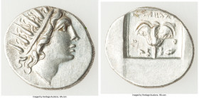 CARIAN ISLANDS. Rhodes. Ca. 88-84 BC. AR drachm (16mm, 2.37 gm, 11h). Choice XF. Plinthophoric standard, Lysimachus, magistrate. Radiate head of Helio...