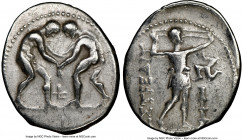 PAMPHYLIA. Aspendus. Ca. 325-250 BC. AR stater (23mm, 12h). NGC Choice Fine. Two wrestlers grappling; F (inverted) between / ΕΣΤFΕΔΙΥ, slinger standin...