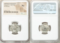 PARTHIAN KINGDOM. Phraates IV (ca. 38-2 BC). AR drachm (21mm, 12h). NGC AU. Mithradatkart. Diademed and draped bust left, wart on forehead; eagle with...