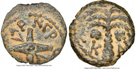 JUDAEA. Roman Procurators. Antonius Felix (AD 52-59). AE prutah (16mm, 12h). NGC XF, repatinated. Jerusalem, Regnal Year 14 of Claudius, Nero and Brit...