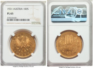 Republic gold Prooflike 100 Schilling 1931 PL65 NGC, Vienna mint, KM2842, Fr-520. Dazzling surfaces with cloudy toning. 

HID09801242017

© 2020 H...