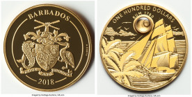 British Commonwealth. Elizabeth II gold Proof "Harewood Rum" 100 Dollars (2 oz) 2018, Poland mint, KM-Unl. Mintage: 300. On the reverse a glass inset ...