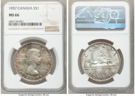 Elizabeth II Dollar 1957 MS66 NGC, Royal Canadian mint, KM54. 

HID09801242017

© 2020 Heritage Auctions | All Rights Reserved