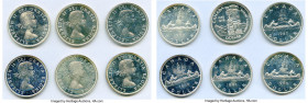 Elizabeth II 6-Piece Lot of Uncertified Prooflike Dollars, Royal Canadian mint, KM54. Includes (1) Each of following dates 1957, 1958, 1959, 1960, 196...