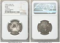 Spanish Colony. Isabel II Counterstamped 2 Reales ND (1841) VF20 NGC, KM1.2. C/S: XF Strong. Lattice counterstamp 2 Reales on Spain Charles III 2 Real...